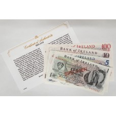 IRELAND 1979 . ONE 1 - ONE HUNDRED 100  POUNDS . SPECIMEN BANKNOTES